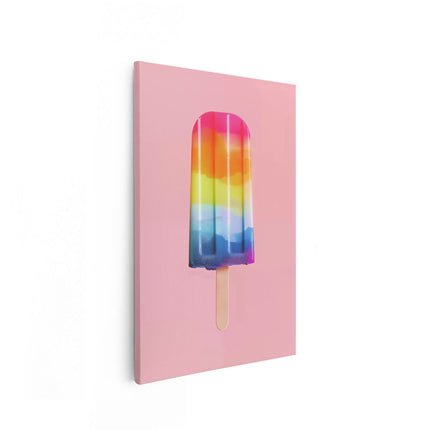 Canvas schilderij vooraanzicht Regenboogkleurige IJslolly op een Roze Achtergrond