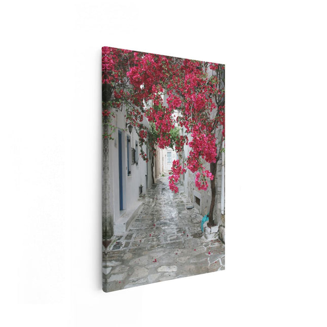 Canvas schilderij vooraanzicht Straatje met Bloemen