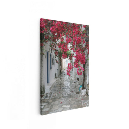 Canvas schilderij vooraanzicht Straatje met Bloemen