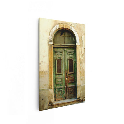Canvas schilderij vooraanzicht Groene Houten Deur