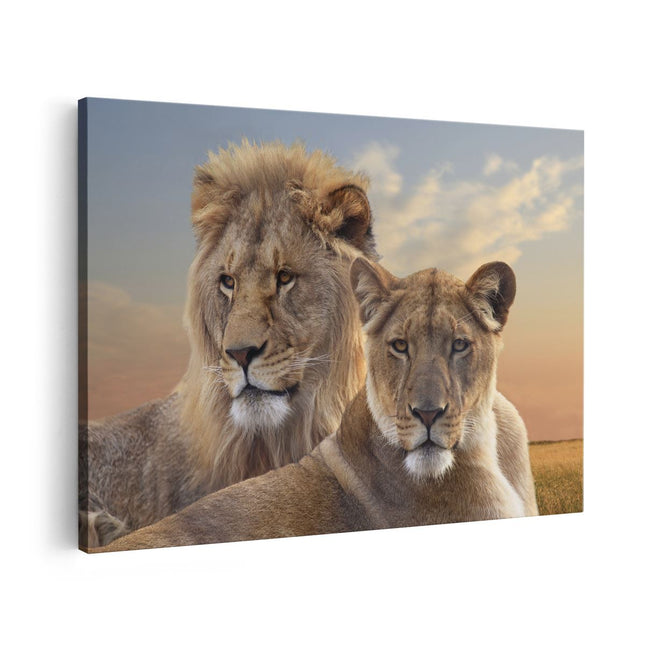 Canvas schilderij vooraanzicht Leeuw En Leeuwin