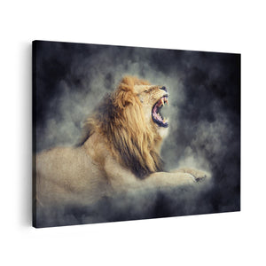 Canvas schilderij vooraanzicht Brullende Leeuw