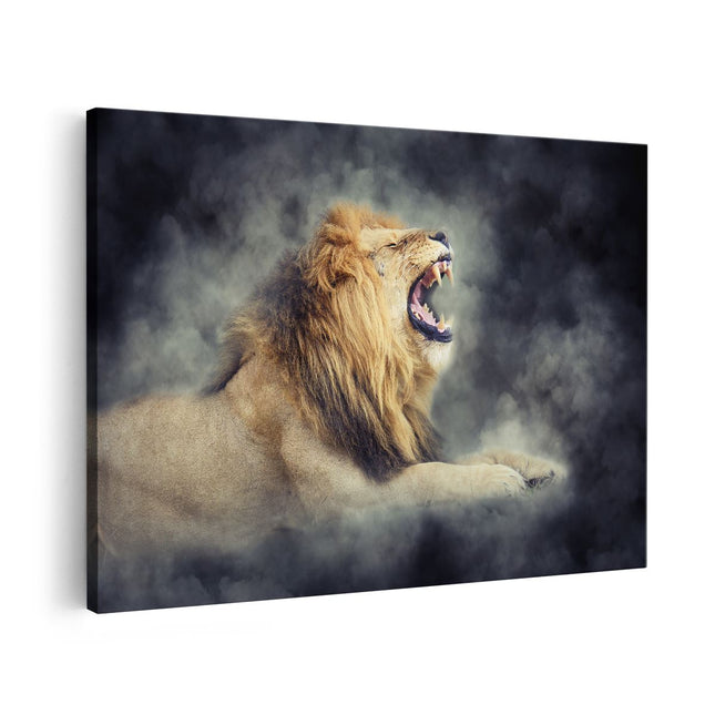 Canvas schilderij vooraanzicht Brullende Leeuw