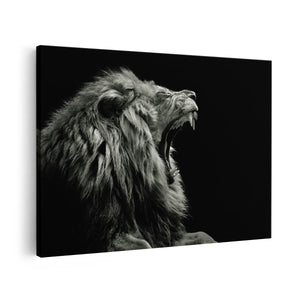 Canvas schilderij vooraanzicht Brullende Leeuw - Leeuwenkop