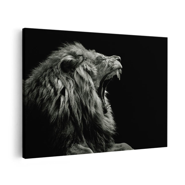 Canvas schilderij vooraanzicht Brullende Leeuw - Leeuwenkop