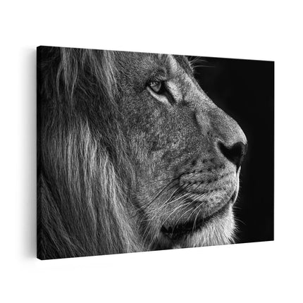 Canvas schilderij vooraanzicht Leeuw - Leeuwenkop - Zwart Wit