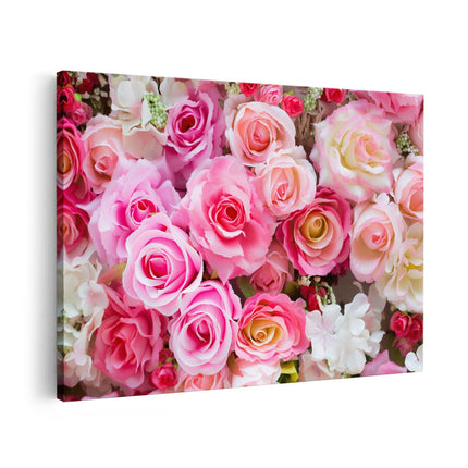 Canvas schilderij vooraanzicht Roze Rozen Achtergrond - Bloemen