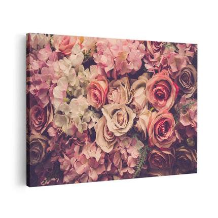 Canvas schilderij vooraanzicht Roze Rozen Achtergrond - Retro - Bloemen