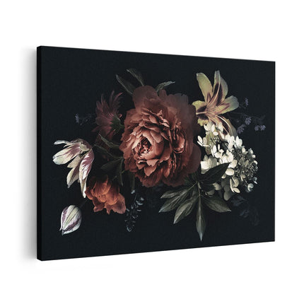 Canvas schilderij vooraanzicht Bloemen Op Een Zwart Achtergrond