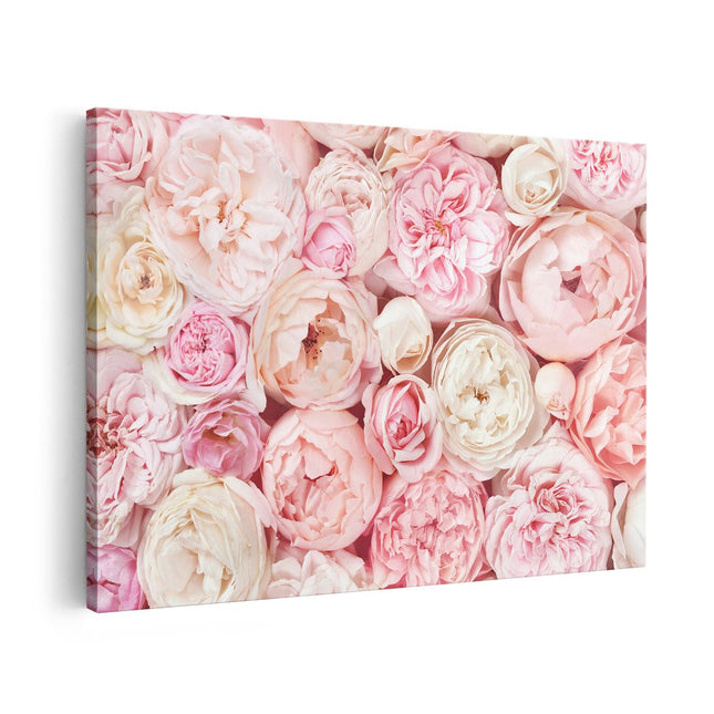 Canvas schilderij vooraanzicht Witte Roze Rozen Boeket - Bloemen