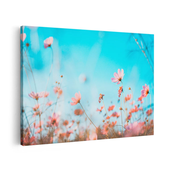 Canvas schilderij vooraanzicht Paarse Kosmos Bloemen