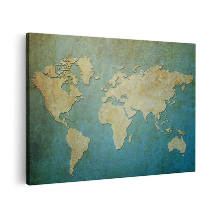 Canvas schilderij vooraanzicht Oude Wereldkaart 