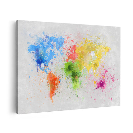 Canvas schilderij vooraanzicht Wereldkaart Met Verfvlekken - Abstract