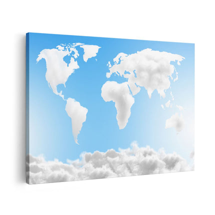 Canvas schilderij vooraanzicht Wereldkaart Gemaakt Van Wolken