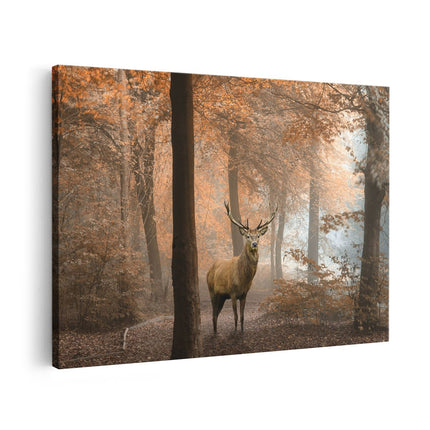 Canvas schilderij vooraanzicht Hert In Het Bos - Herfst