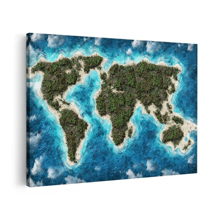 Canvas schilderij vooraanzicht Eilanden Wereldkaart