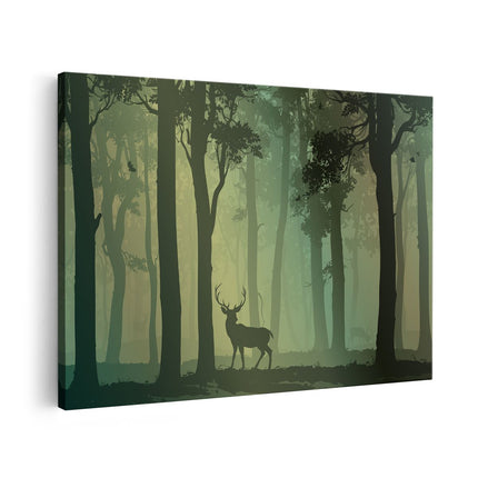 Canvas schilderij vooraanzicht Hert In Het Bos - Silhouet