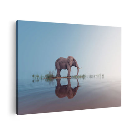 Canvas schilderij vooraanzicht Olifant Bij Het Water