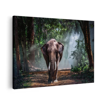 Canvas schilderij vooraanzicht Olifant In Het Bos