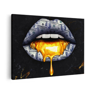 Canvas schilderij vooraanzicht Dollar Lippen Met Goud