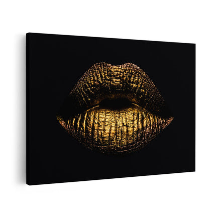 Canvas schilderij vooraanzicht Gouden Lippen