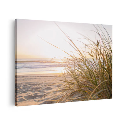 Canvas schilderij vooraanzicht Strand En Duinen Tijdens Zonsondergang