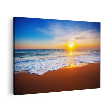 Canvas schilderij vooraanzicht Strand En Zee Tijdens Zonsondergang