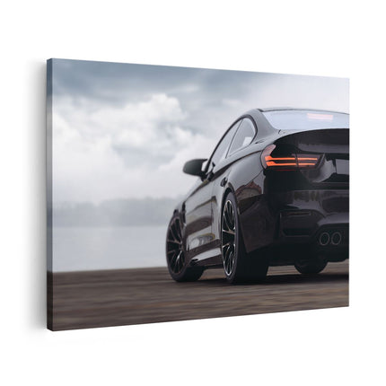 Canvas schilderij vooraanzicht Zwarte Sportwagen Auto Van Achter