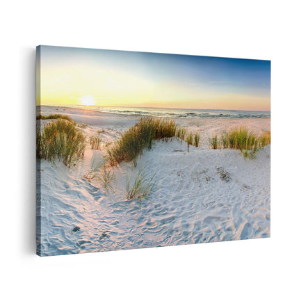 Canvas schilderij vooraanzicht Strand En Duinen Tijdens Zonsondergang