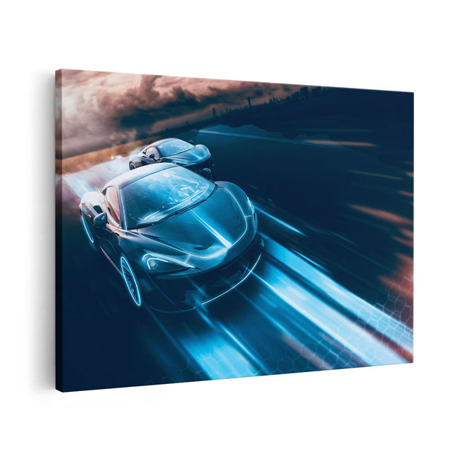 Canvas schilderij vooraanzicht Twee Raceauto's - Abstract
