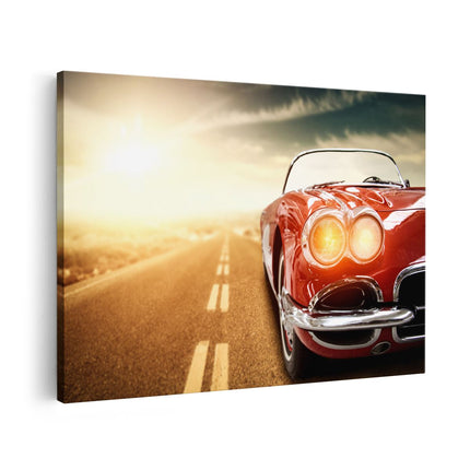 Canvas schilderij vooraanzicht Oude Rode Auto - Retro