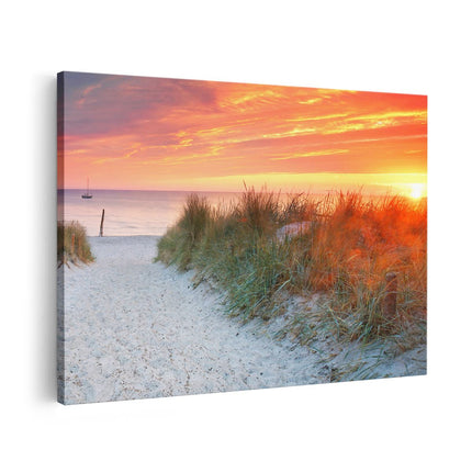 Canvas schilderij vooraanzicht Strand En Duinen Bij Zonsondergang