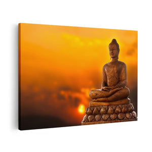 Canvas schilderij vooraanzicht Boeddha Standbeeld Bij Zonsondergang