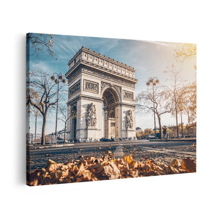 Canvas schilderij vooraanzicht Arc De Triomphe In Parijs Tijdens De Herfst