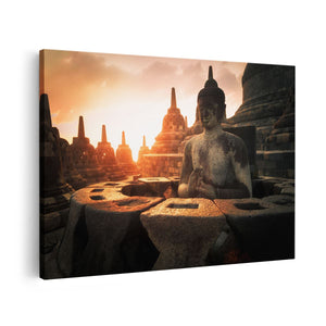 Canvas schilderij vooraanzicht Boeddha Beeld In Een Tempel