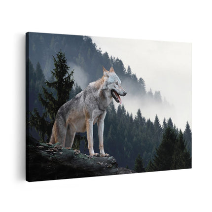 Canvas schilderij vooraanzicht Grijze Wolf In De Bossen 