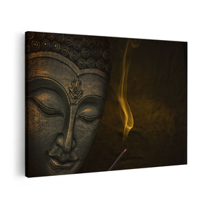 Canvas schilderij vooraanzicht Boeddha Beeld Met Wierook