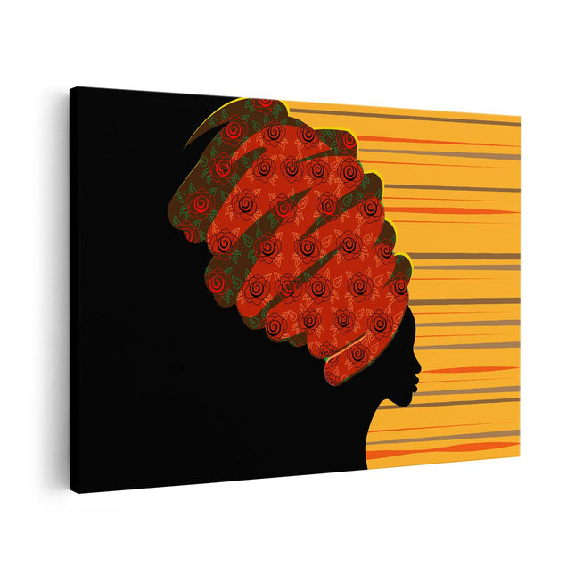 Canvas schilderij vooraanzicht Afrikaanse Vrouw Met Bloemen Tulband - Abstract