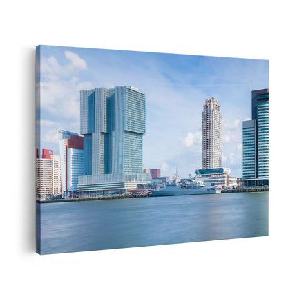 Canvas schilderij vooraanzicht Rotterdamse Skyline Aan Het Water