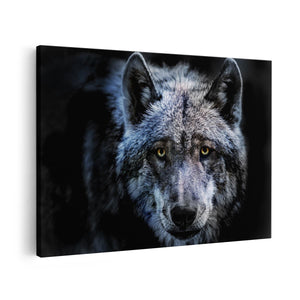 Canvas schilderij vooraanzicht Grijze Wolvenkop - Wolf