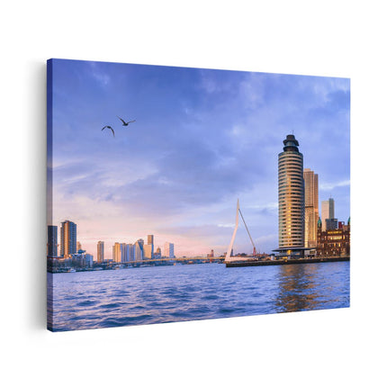 Canvas schilderij vooraanzicht Rotterdamse Skyline Aan Het Water