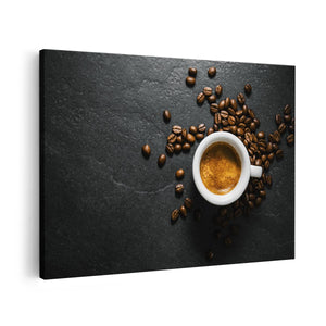 Canvas schilderij vooraanzicht Kopje Koffie Met Koffiebonen