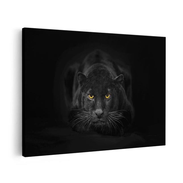 Canvas schilderij vooraanzicht Zwarte Panter Met Oranje Ogen