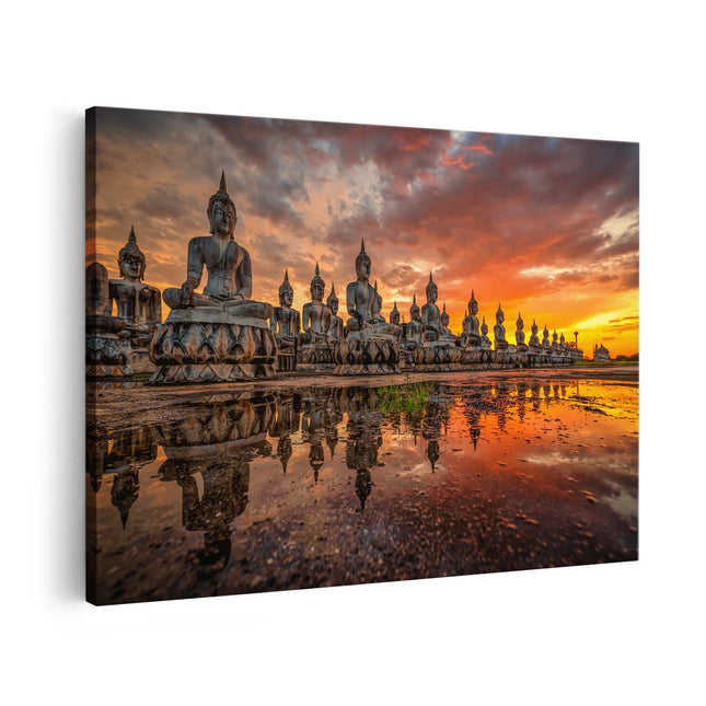 Canvas schilderij vooraanzicht Boeddha Beelden Tijdens Zonsondergang