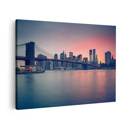 Canvas schilderij vooraanzicht New York Brooklyn Brug Bij Zonsondergang