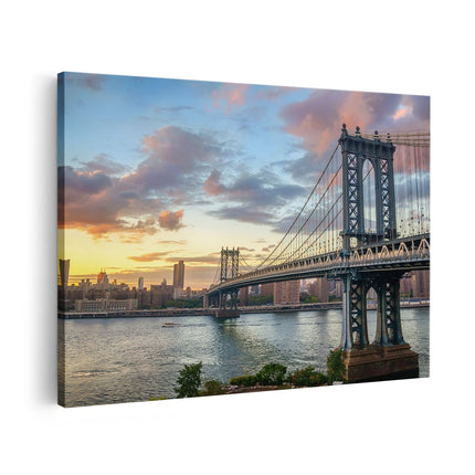 Canvas schilderij vooraanzicht Manhattan Bridge Brug In New York