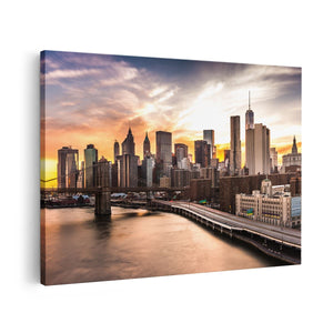 Canvas schilderij vooraanzicht Brooklyn Bridge Brug In New York