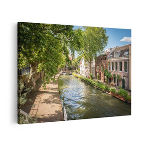 Canvas schilderij vooraanzicht Oudegracht In Utrecht 