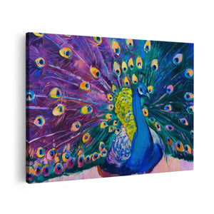 Canvas schilderij vooraanzicht Pauw Met Kleurrijke Veren Van Olieverf - Abstract