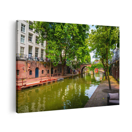Canvas schilderij vooraanzicht Oudegracht In Utrecht